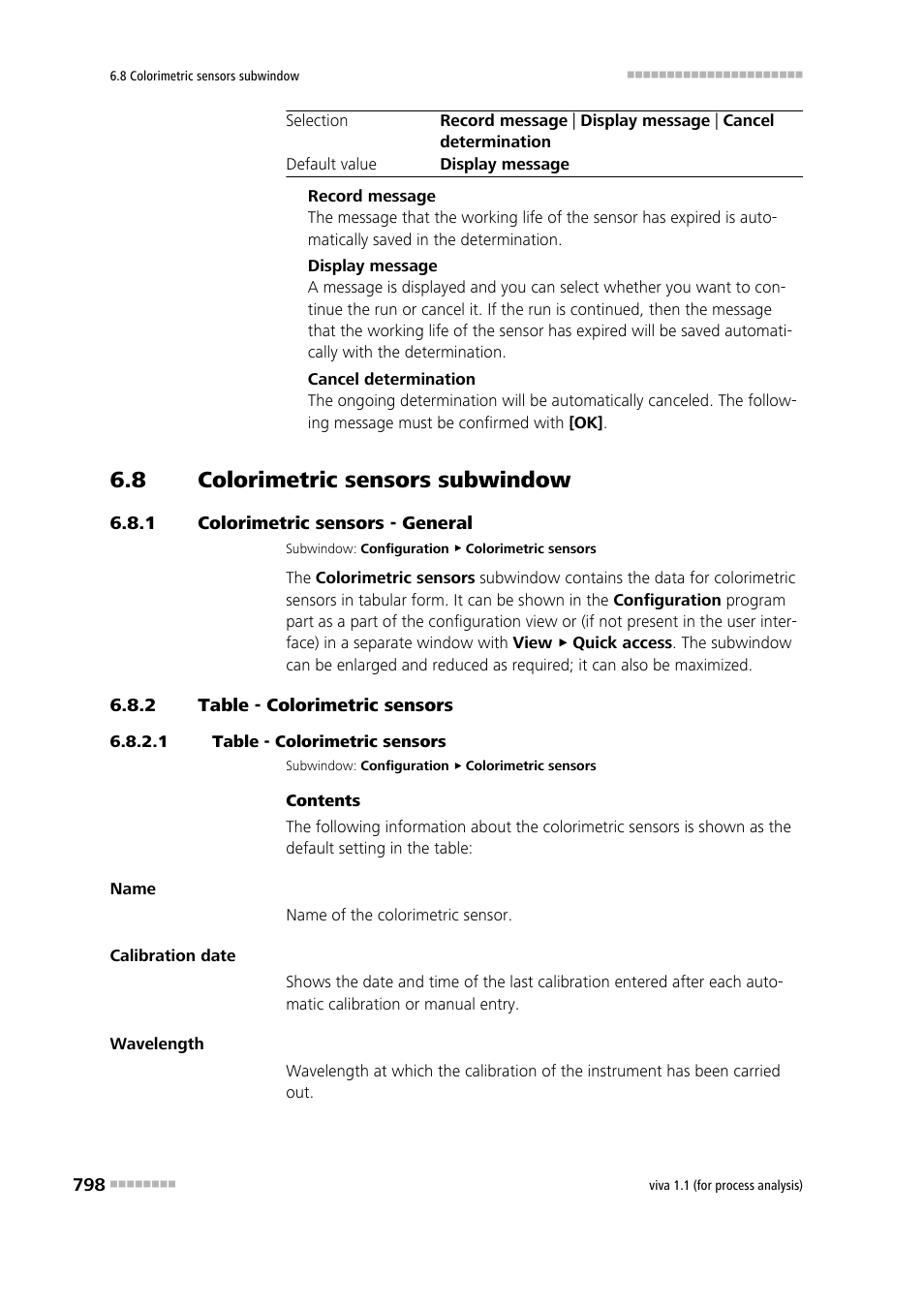 8 colorimetric sensors subwindow, 1 colorimetric sensors - general, 2 table - colorimetric sensors | 1 table - colorimetric sensors, Colorimetric sensors subwindow, Colorimetric sensors - general, Table - colorimetric sensors, Colorimetric sensors | Metrohm viva 1.1 (ProLab) User Manual | Page 810 / 1085