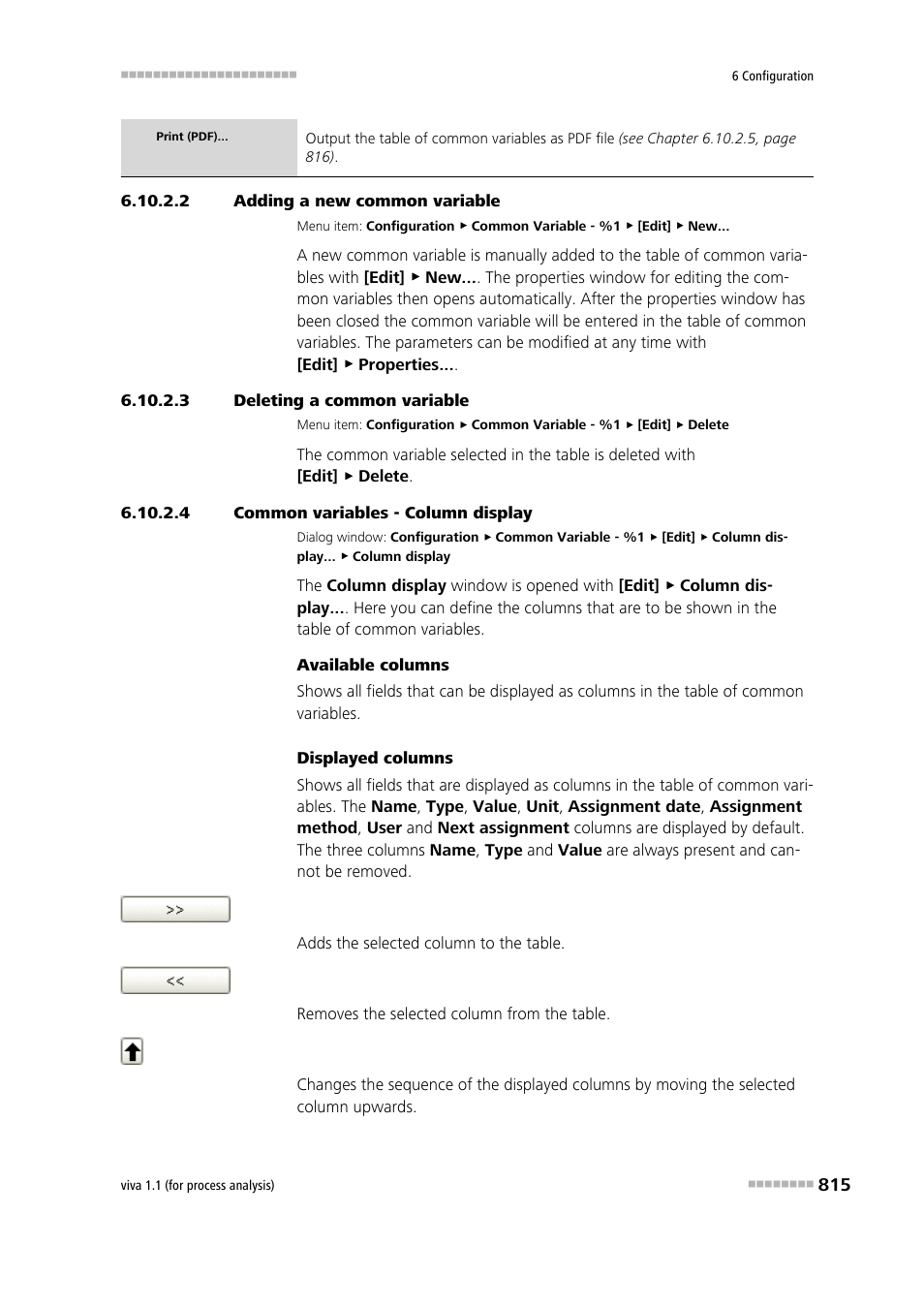 2 adding a new common variable, 3 deleting a common variable, 4 common variables - column display | Metrohm viva 1.1 (ProLab) User Manual | Page 827 / 1085