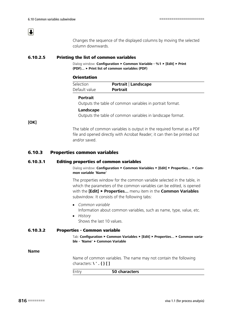5 printing the list of common variables, 3 properties common variables, 1 editing properties of common variables | 2 properties - common variable, Properties common variables | Metrohm viva 1.1 (ProLab) User Manual | Page 828 / 1085
