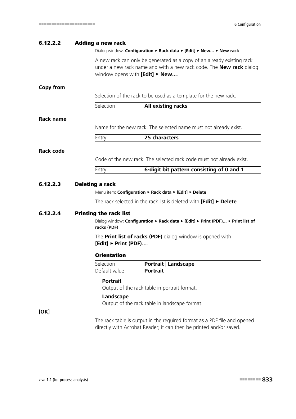 2 adding a new rack, 3 deleting a rack, 4 printing the rack list | Metrohm viva 1.1 (ProLab) User Manual | Page 845 / 1085