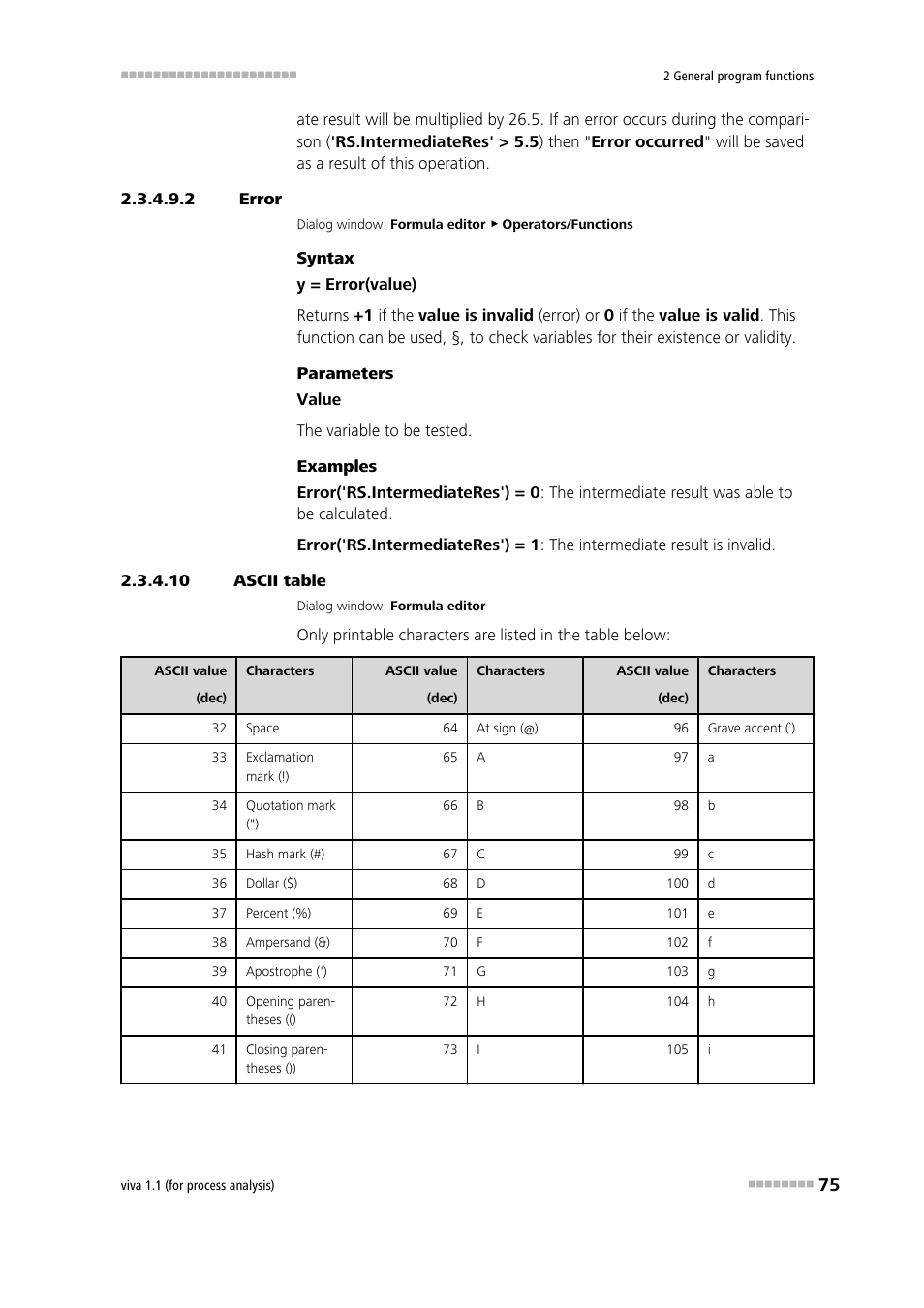 2 error, 10 ascii table, Error | Metrohm viva 1.1 (ProLab) User Manual | Page 87 / 1085