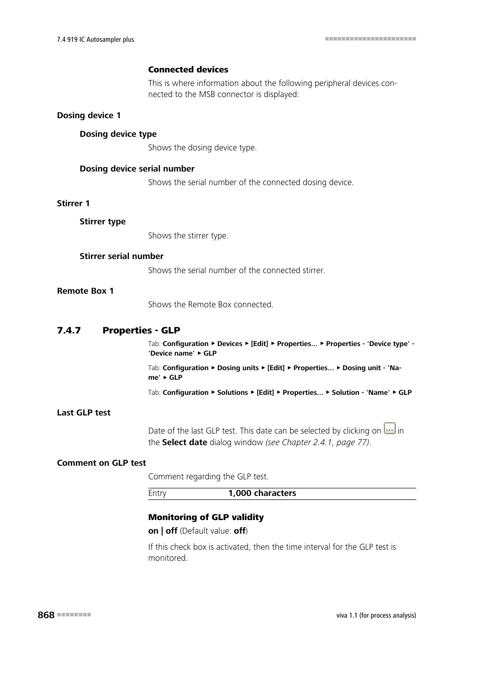 7 properties - glp, Properties - glp | Metrohm viva 1.1 (ProLab) User Manual | Page 880 / 1085