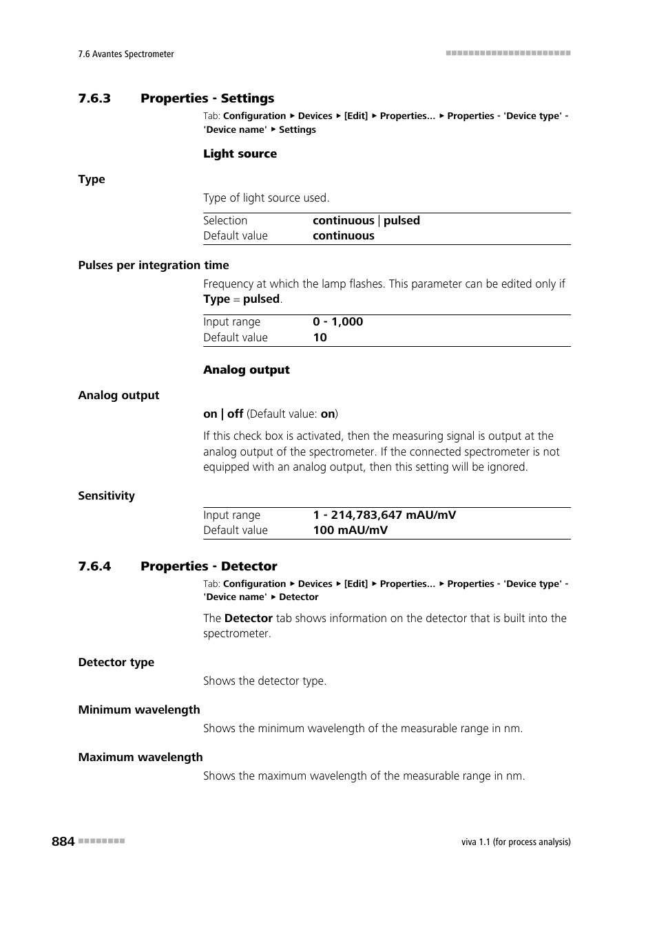 3 properties - settings, 4 properties - detector, Properties - settings | Properties - detector, Settings, Detector | Metrohm viva 1.1 (ProLab) User Manual | Page 896 / 1085