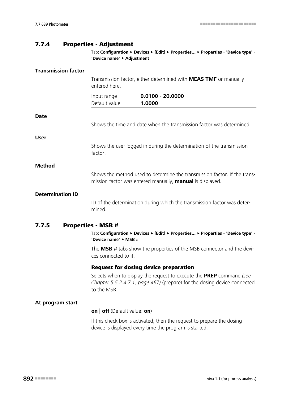 4 properties - adjustment, 5 properties - msb, Properties - adjustment | Properties - msb, Adjustment | Metrohm viva 1.1 (ProLab) User Manual | Page 904 / 1085