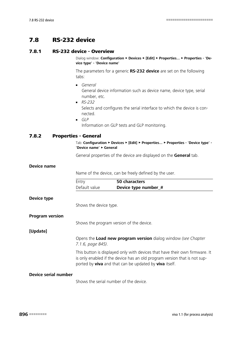 8 rs-232 device, 1 rs-232 device - overview, 2 properties - general | Rs-232 device, Rs-232 device - overview, Properties - general | Metrohm viva 1.1 (ProLab) User Manual | Page 908 / 1085