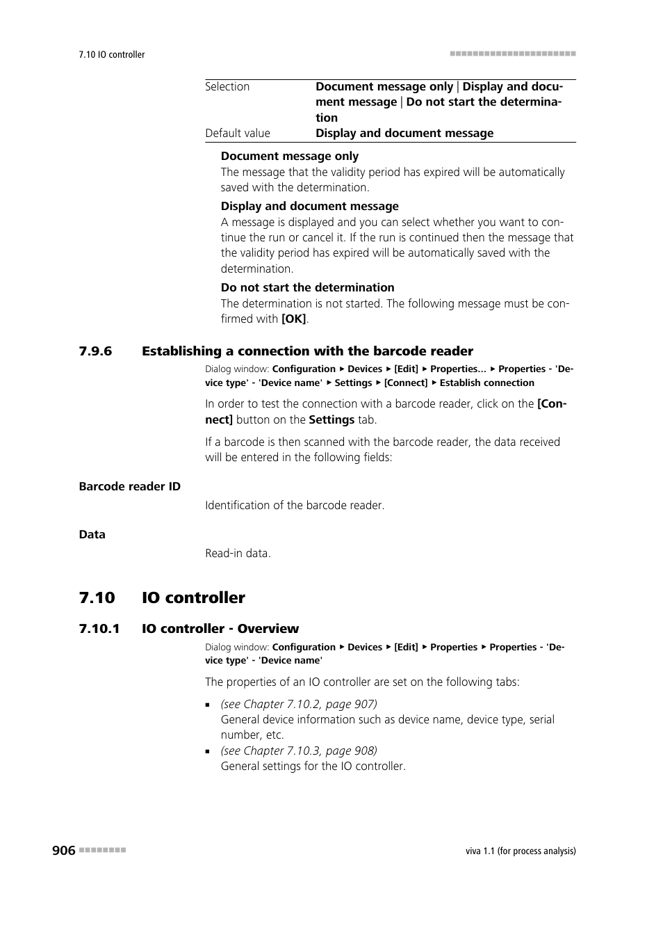 10 io controller, 1 io controller - overview, Establishing a connection with the barcode reader | 10 io controller 7.10.1, Io controller - overview, Io controller | Metrohm viva 1.1 (ProLab) User Manual | Page 918 / 1085