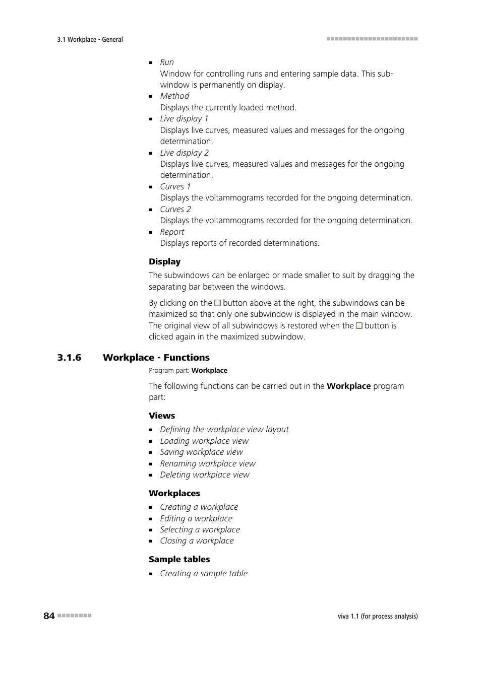 6 workplace - functions, Workplace - functions | Metrohm viva 1.1 (ProLab) User Manual | Page 96 / 1085