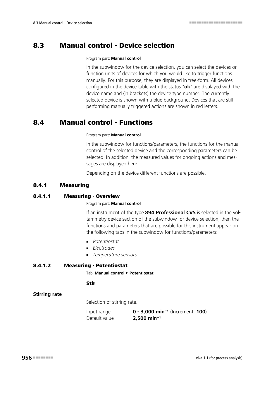 3 manual control - device selection, 4 manual control - functions, 1 measuring | 1 measuring - overview, 2 measuring - potentiostat, Manual control - device selection, Manual control - functions, Measuring | Metrohm viva 1.1 (ProLab) User Manual | Page 968 / 1085