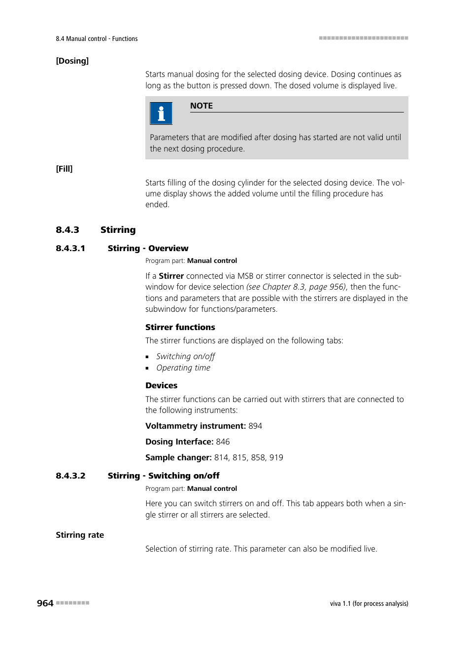 3 stirring, 1 stirring - overview, 2 stirring - switching on/off | Stirring | Metrohm viva 1.1 (ProLab) User Manual | Page 976 / 1085