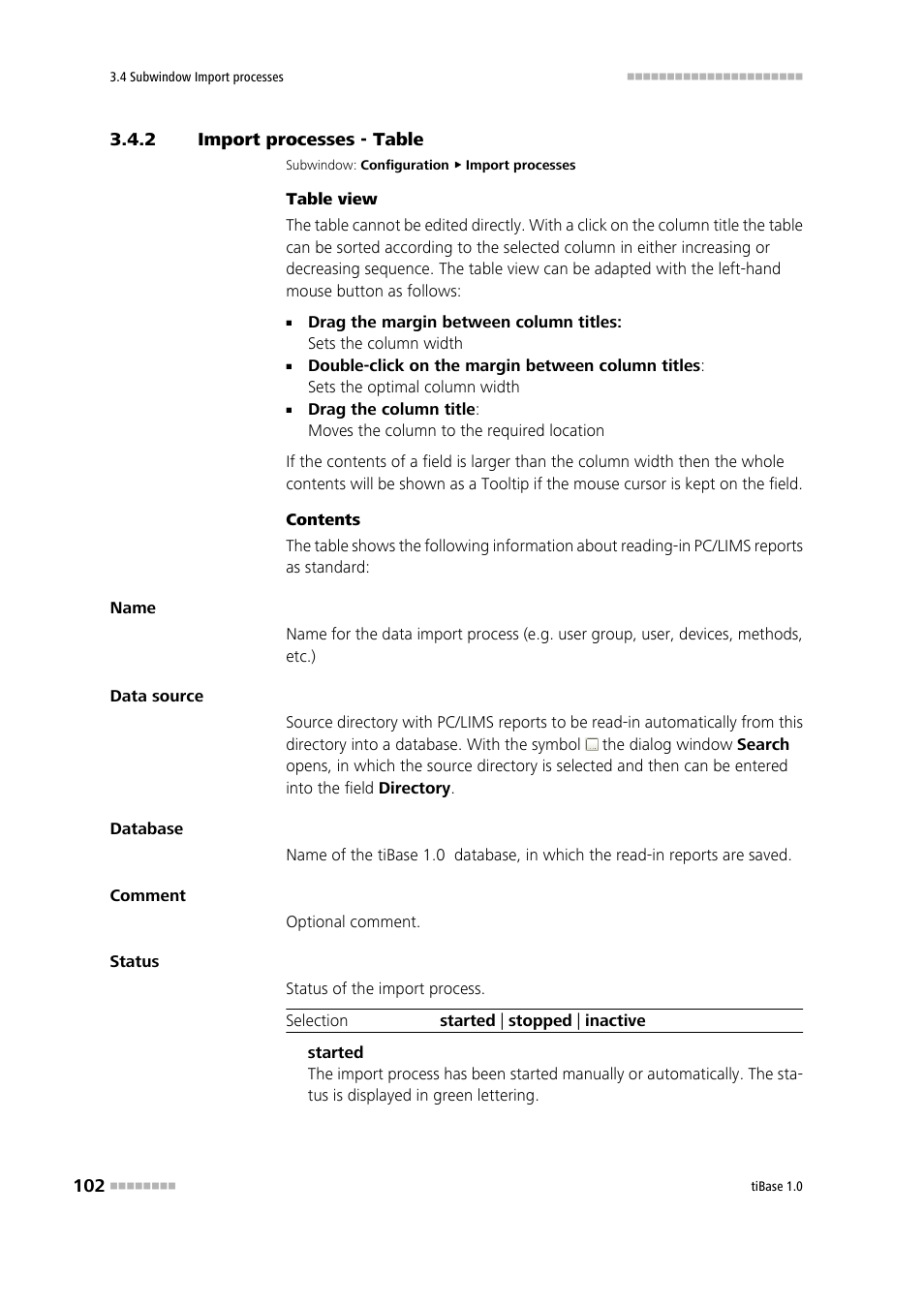 2 import processes - table, Import processes - table | Metrohm tiBase 1.0 Manual User Manual | Page 110 / 339