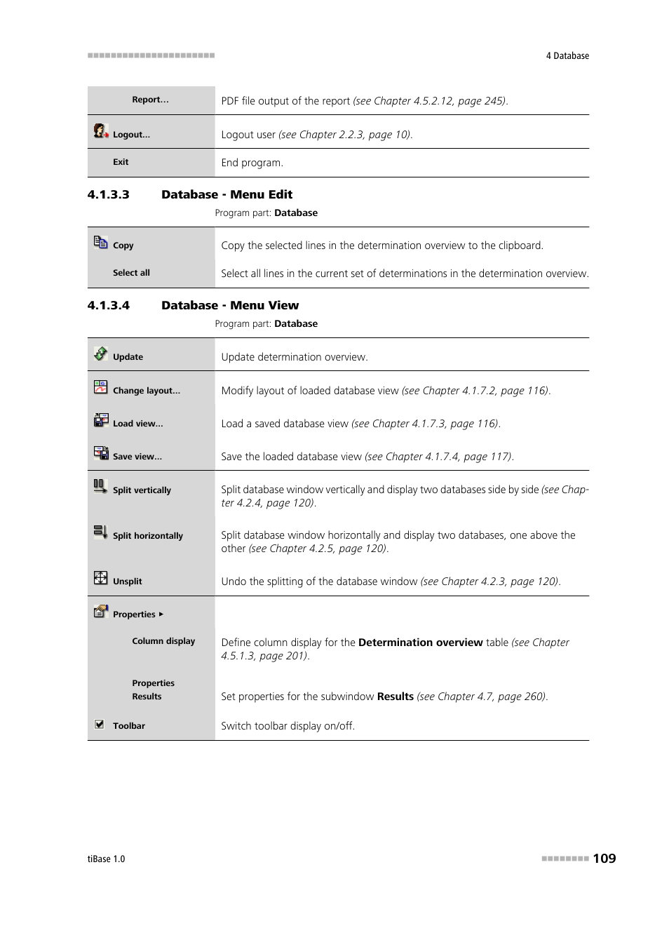 3 database - menu edit, 4 database - menu view, Edit | View | Metrohm tiBase 1.0 Manual User Manual | Page 117 / 339