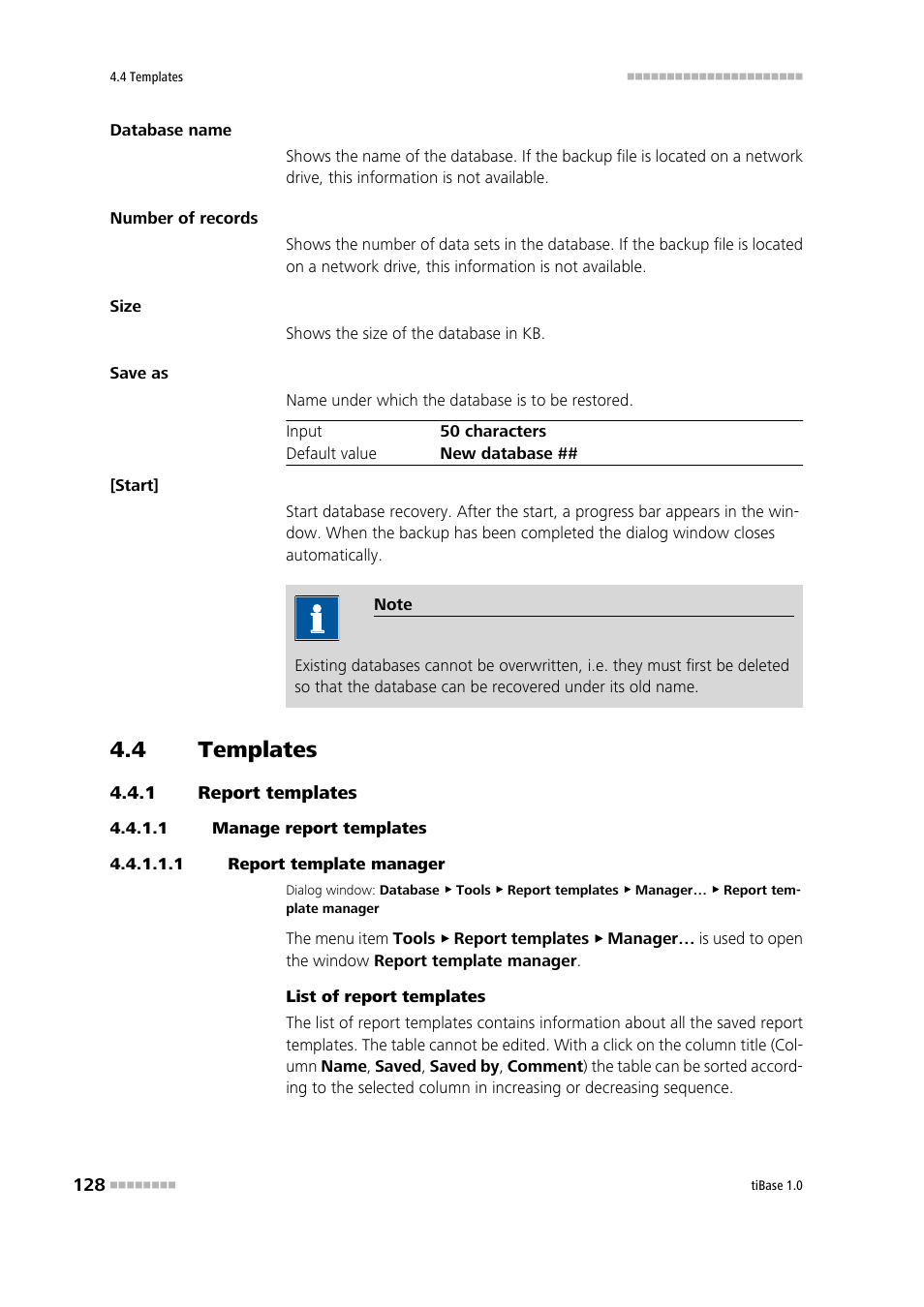 4 templates, 1 report templates, 1 manage report templates | 1 report template manager, Templates, Report templates, Edit report template | Metrohm tiBase 1.0 Manual User Manual | Page 136 / 339