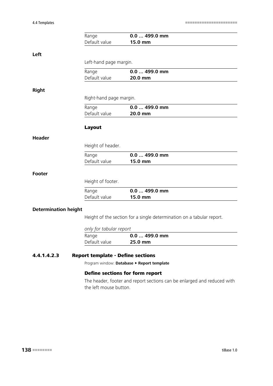 3 report template - define sections, Main window, Define sections in main window | Metrohm tiBase 1.0 Manual User Manual | Page 146 / 339
