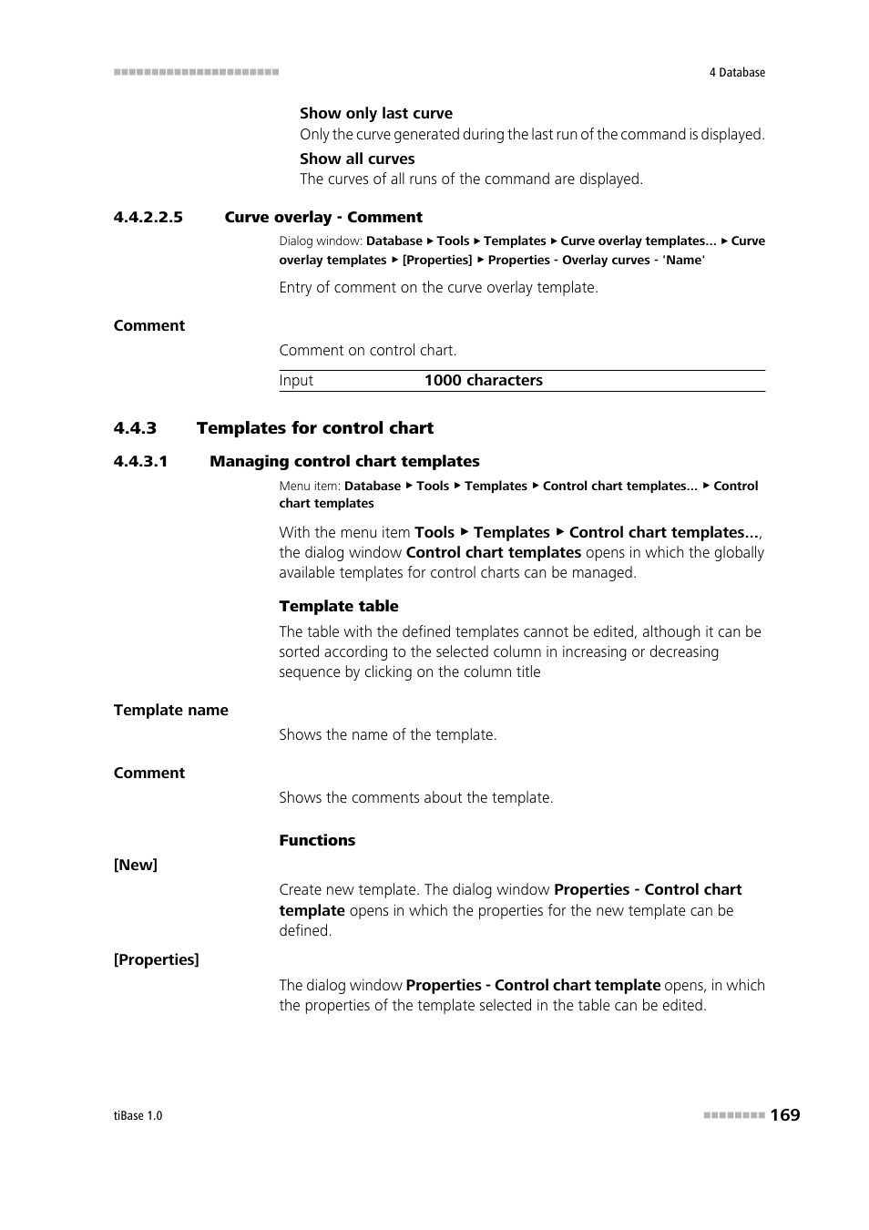 5 curve overlay - comment, 3 templates for control chart, 1 managing control chart templates | Templates for control chart, Edit templates for control charts, Comment | Metrohm tiBase 1.0 Manual User Manual | Page 177 / 339