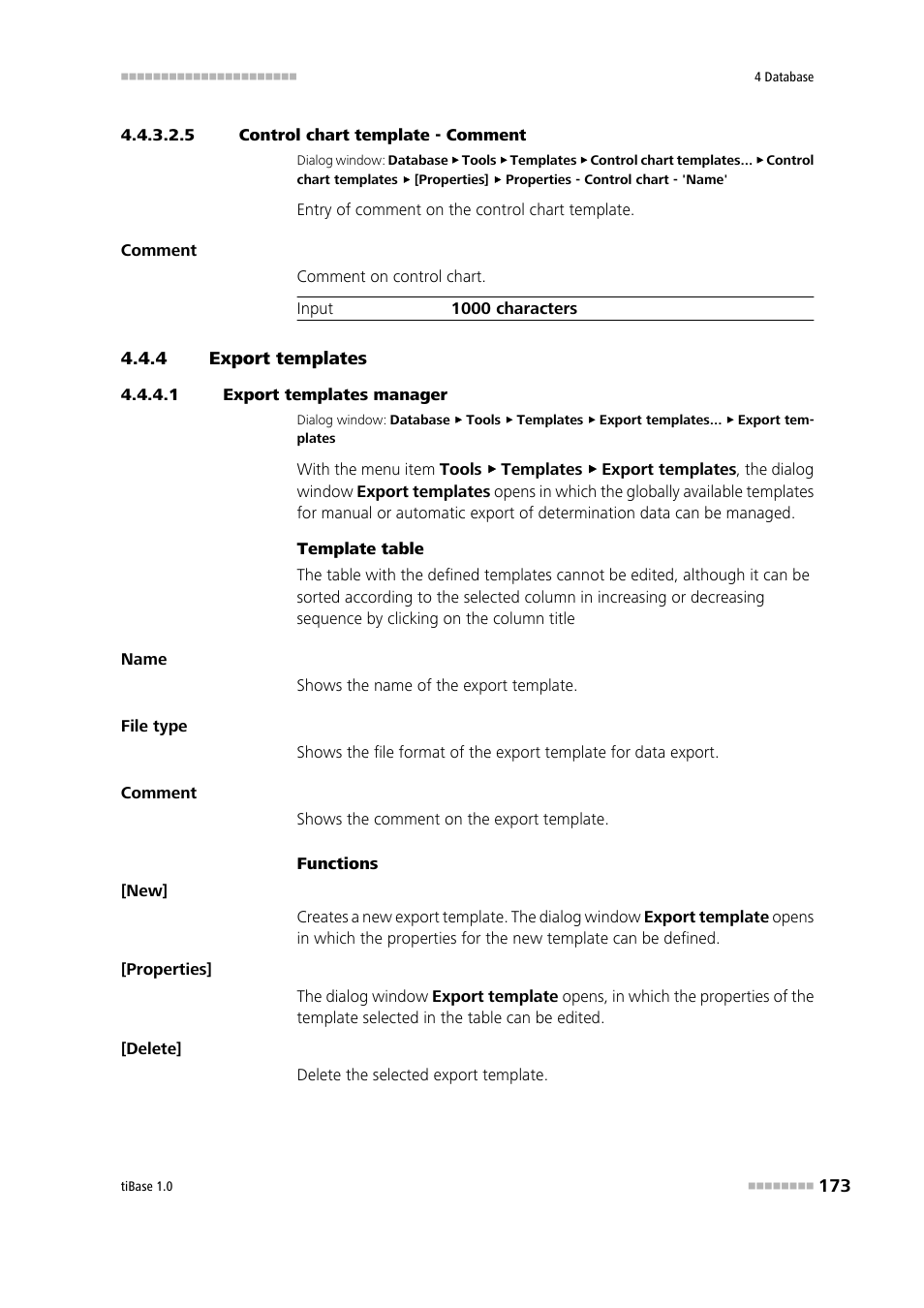 5 control chart template - comment, 4 export templates, 1 export templates manager | Export templates, Edit export templates, Comment | Metrohm tiBase 1.0 Manual User Manual | Page 181 / 339