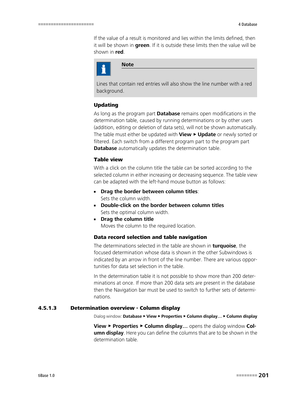3 determination overview - column display | Metrohm tiBase 1.0 Manual User Manual | Page 209 / 339
