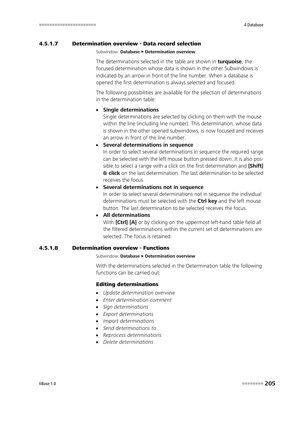 7 determination overview - data record selection, 8 determination overview - functions, Overview of functions | Metrohm tiBase 1.0 Manual User Manual | Page 213 / 339