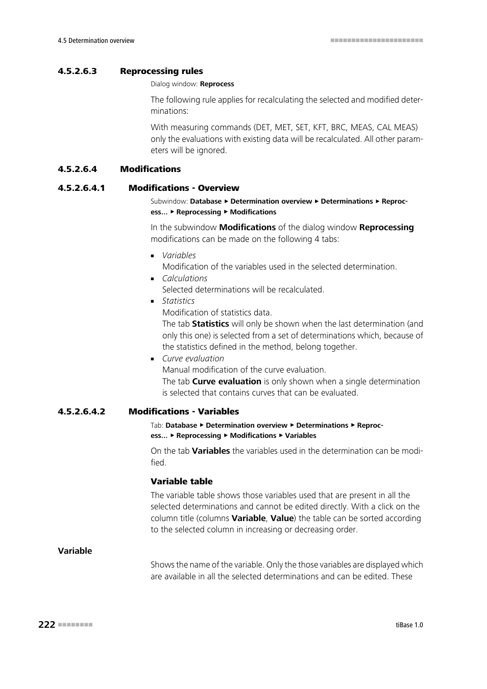 3 reprocessing rules, 4 modifications, 1 modifications - overview | 2 modifications - variables | Metrohm tiBase 1.0 Manual User Manual | Page 230 / 339