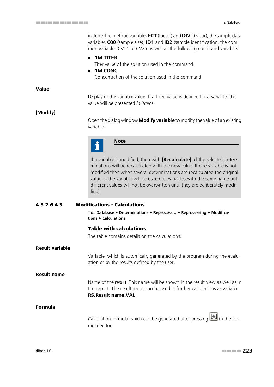 3 modifications - calculations, Calculations | Metrohm tiBase 1.0 Manual User Manual | Page 231 / 339
