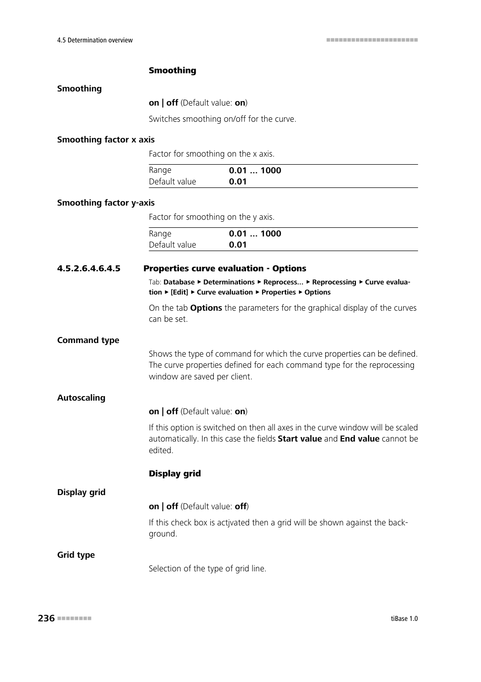 5 properties curve evaluation - options, Options | Metrohm tiBase 1.0 Manual User Manual | Page 244 / 339