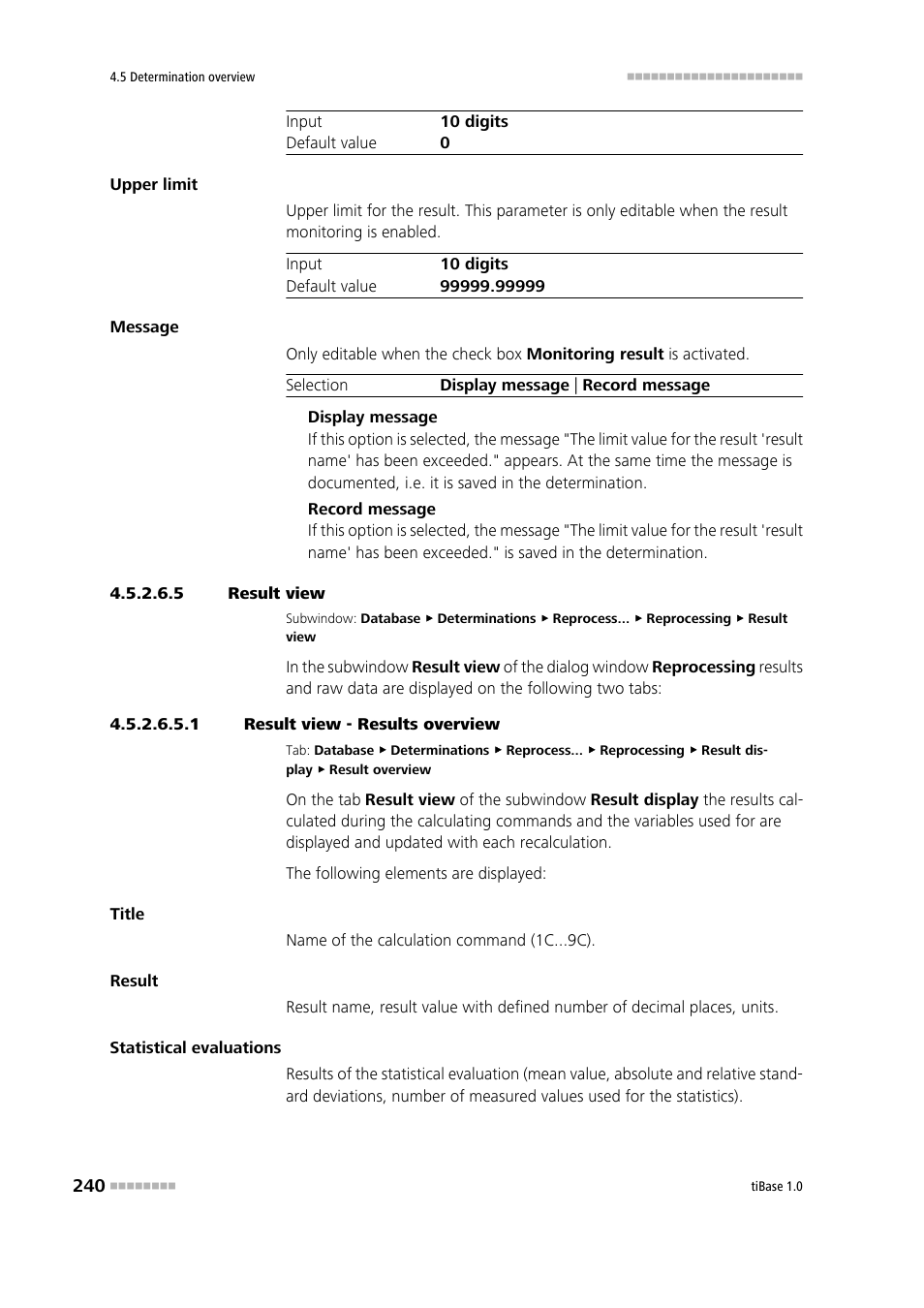 5 result view, 1 result view - results overview | Metrohm tiBase 1.0 Manual User Manual | Page 248 / 339
