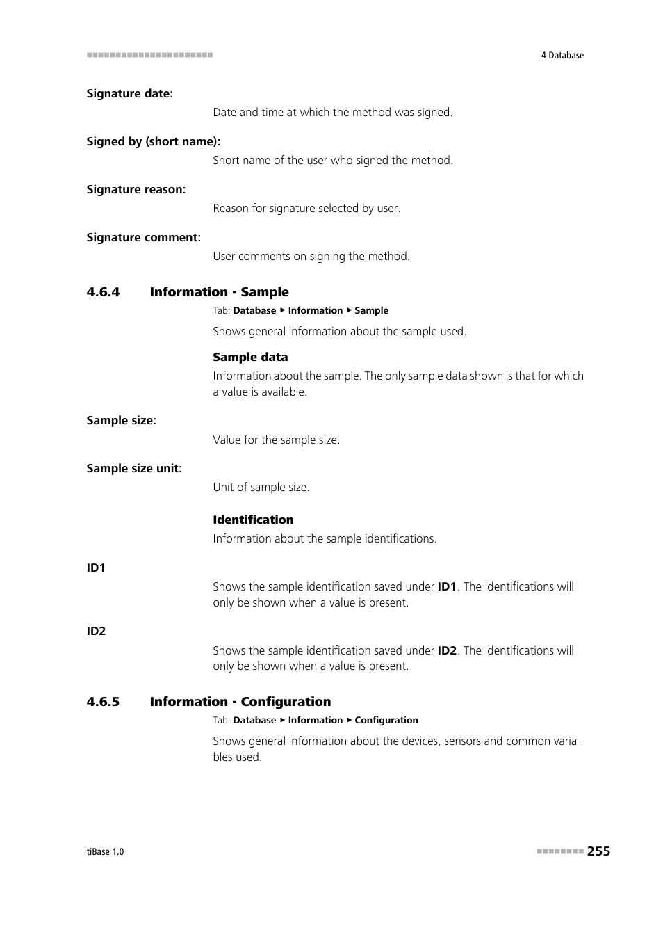 4 information - sample, 5 information - configuration, Information - sample | Information - configuration, Sample, Configuration | Metrohm tiBase 1.0 Manual User Manual | Page 263 / 339