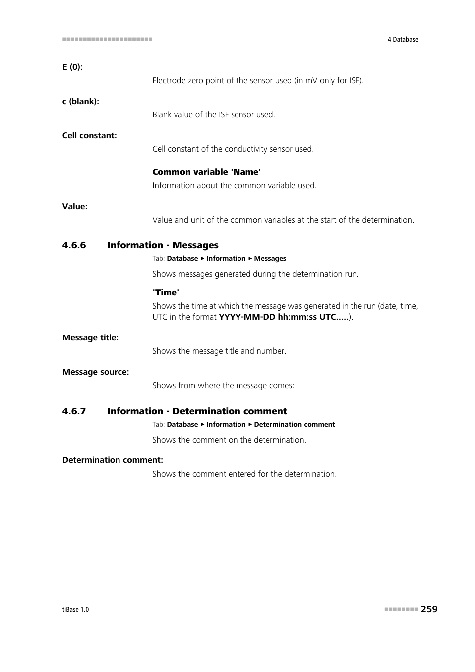 6 information - messages, 7 information - determination comment, Information - messages | Information - determination comment, Messages, Determination comment | Metrohm tiBase 1.0 Manual User Manual | Page 267 / 339