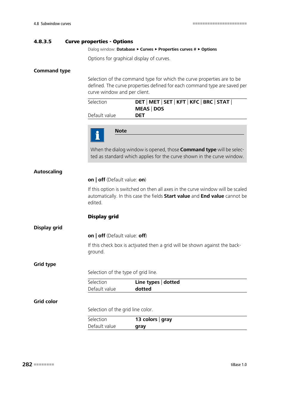 5 curve properties - options, Options | Metrohm tiBase 1.0 Manual User Manual | Page 290 / 339