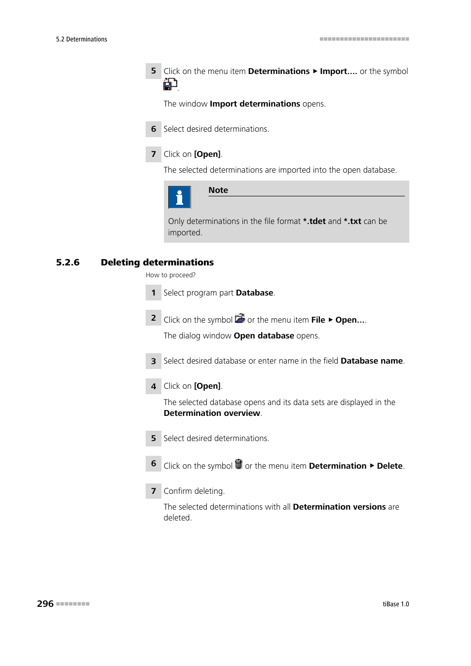 6 deleting determinations, Deleting determinations | Metrohm tiBase 1.0 Manual User Manual | Page 304 / 339