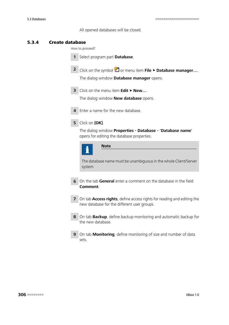 4 create database, Create database | Metrohm tiBase 1.0 Manual User Manual | Page 314 / 339