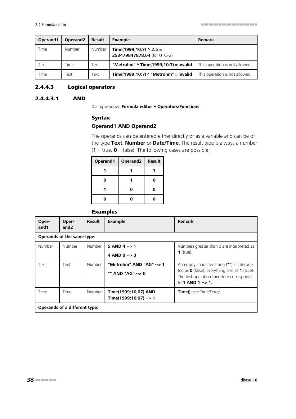 3 logical operators, 1 and, Logic and | Metrohm tiBase 1.0 Manual User Manual | Page 46 / 339