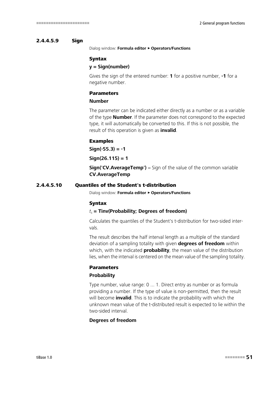 9 sign, 10 quantiles of the student's t-distribution, Sign (sign) | Quantiles of the student's t-distribution | Metrohm tiBase 1.0 Manual User Manual | Page 59 / 339