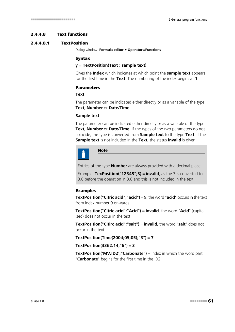 8 text functions, 1 textposition, Textposition | Metrohm tiBase 1.0 Manual User Manual | Page 69 / 339