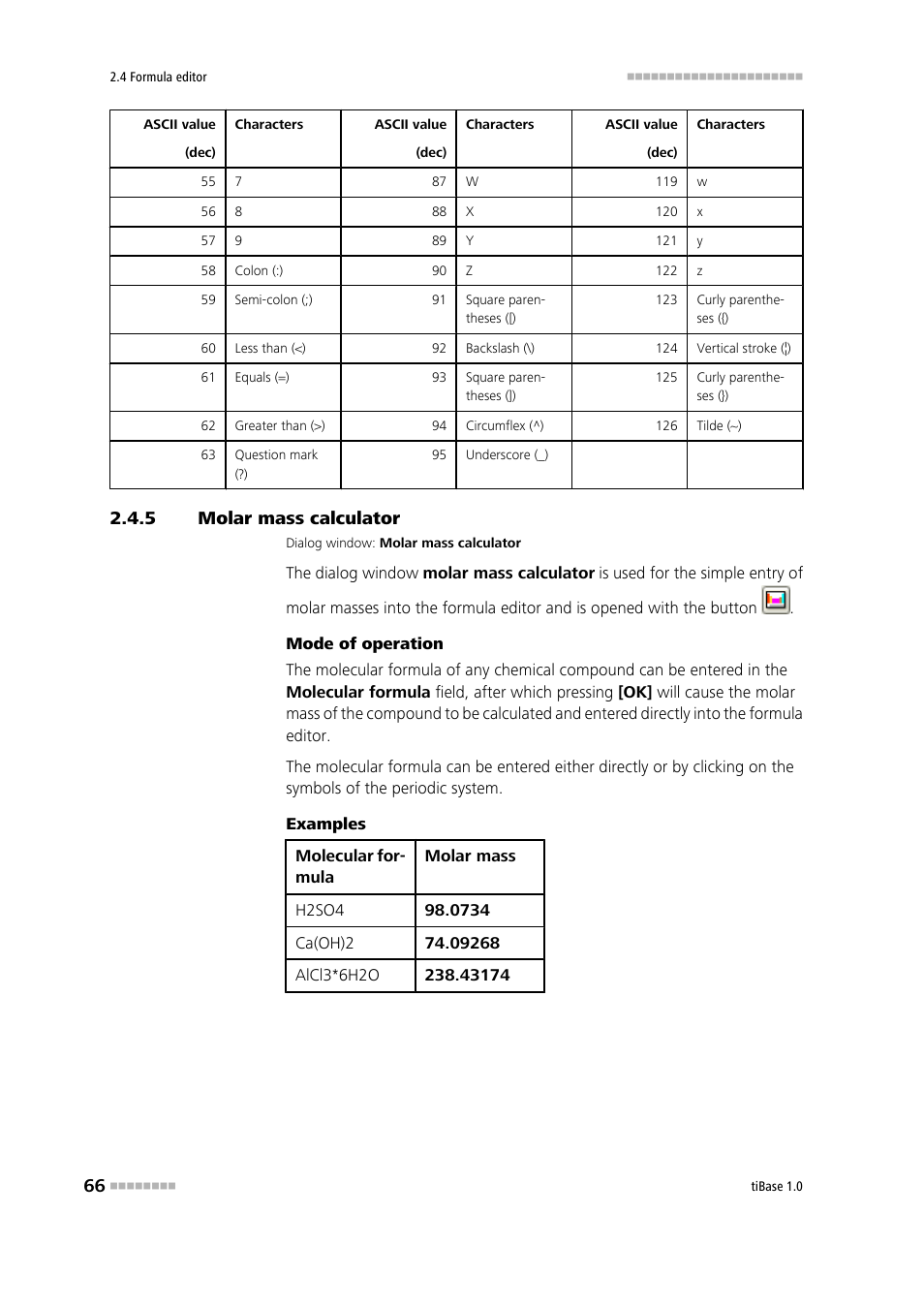 5 molar mass calculator, Molar mass calculator | Metrohm tiBase 1.0 Manual User Manual | Page 74 / 339