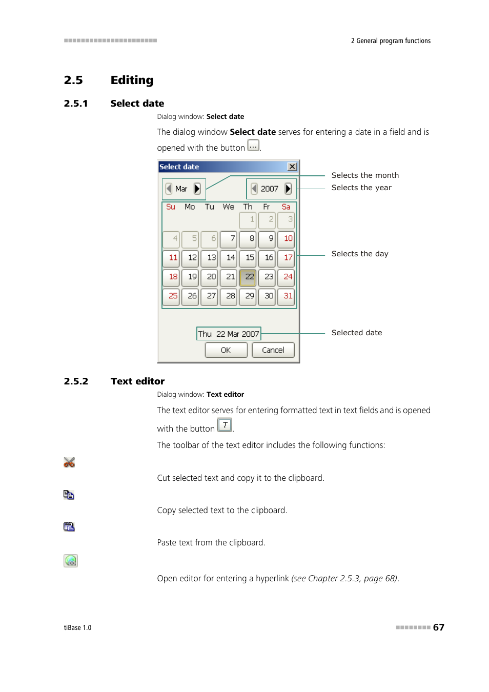 5 editing, 1 select date, 2 text editor | Editing, Select date, Text editor | Metrohm tiBase 1.0 Manual User Manual | Page 75 / 339