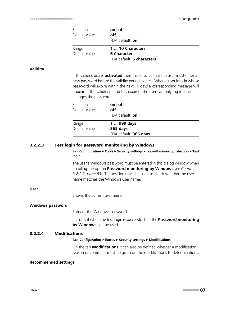 3 test login for password monitoring by windows, 4 modifications | Metrohm tiBase 1.0 Manual User Manual | Page 95 / 339