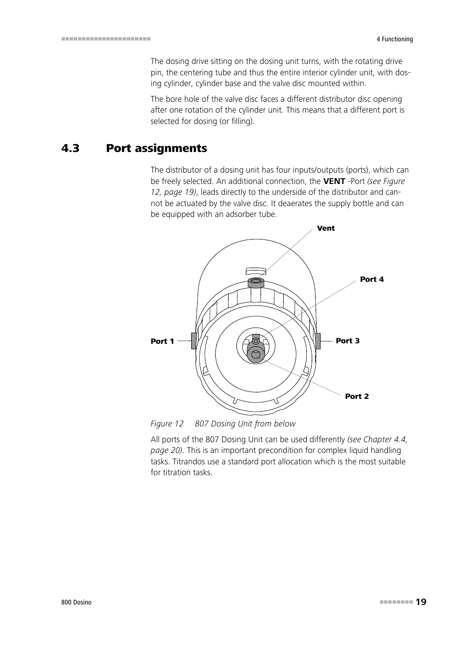 3 port assignments, Port assignments, Figure 12 | 807 dosing unit from below | Metrohm 800 Dosino User Manual | Page 27 / 53