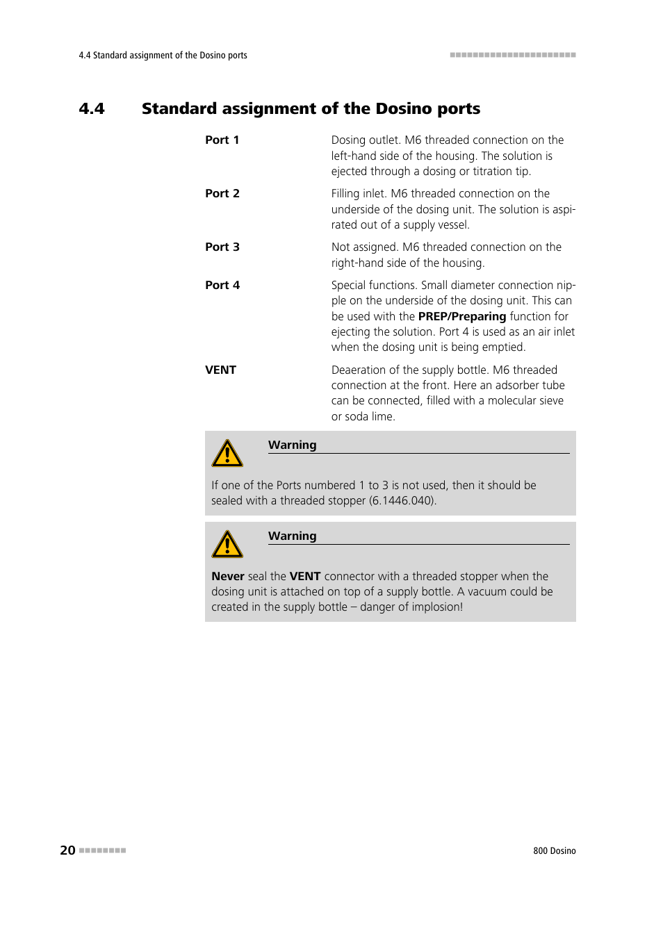 4 standard assignment of the dosino ports, Standard assignment of the dosino ports | Metrohm 800 Dosino User Manual | Page 28 / 53