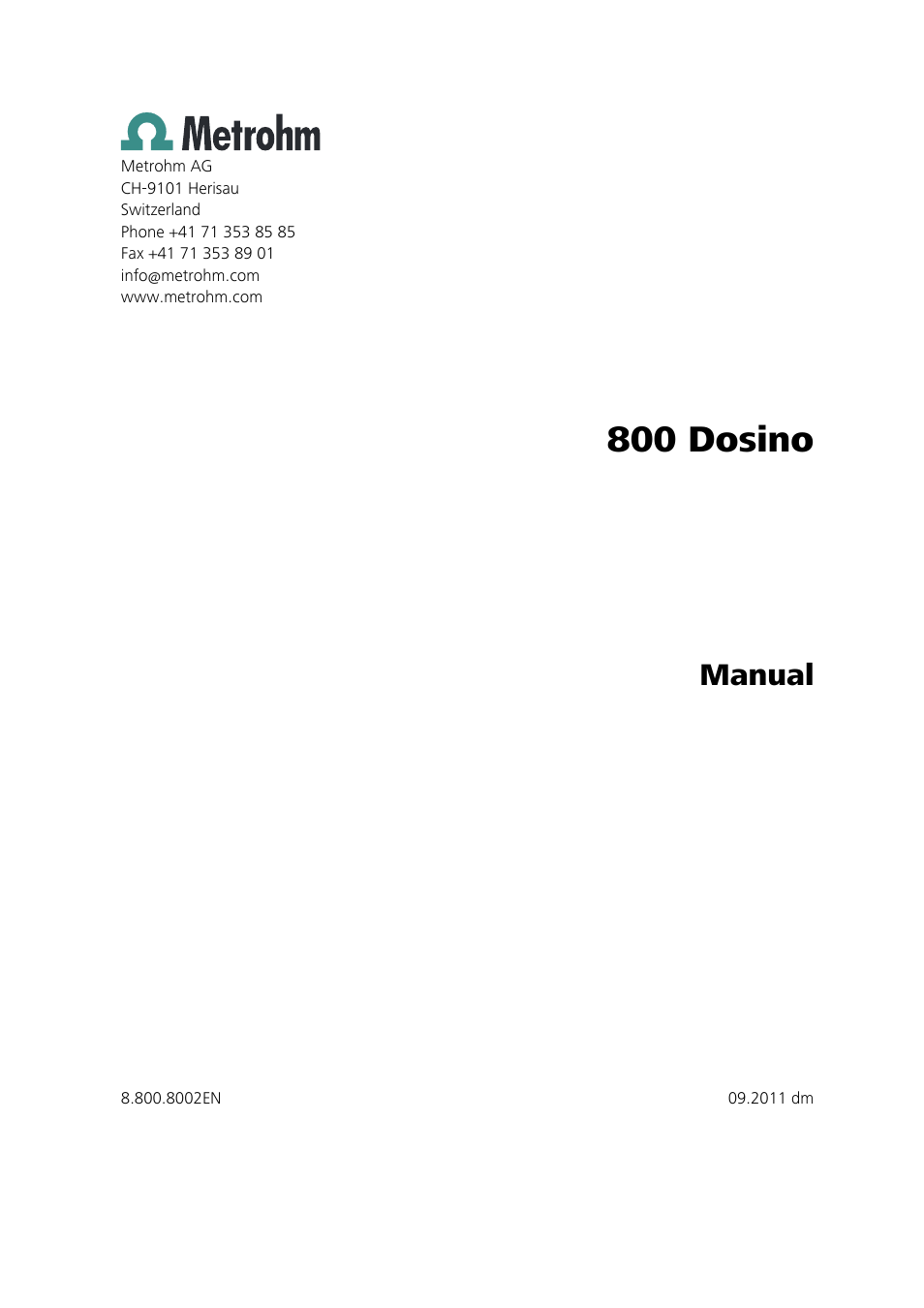800 dosino, Manual | Metrohm 800 Dosino User Manual | Page 3 / 53