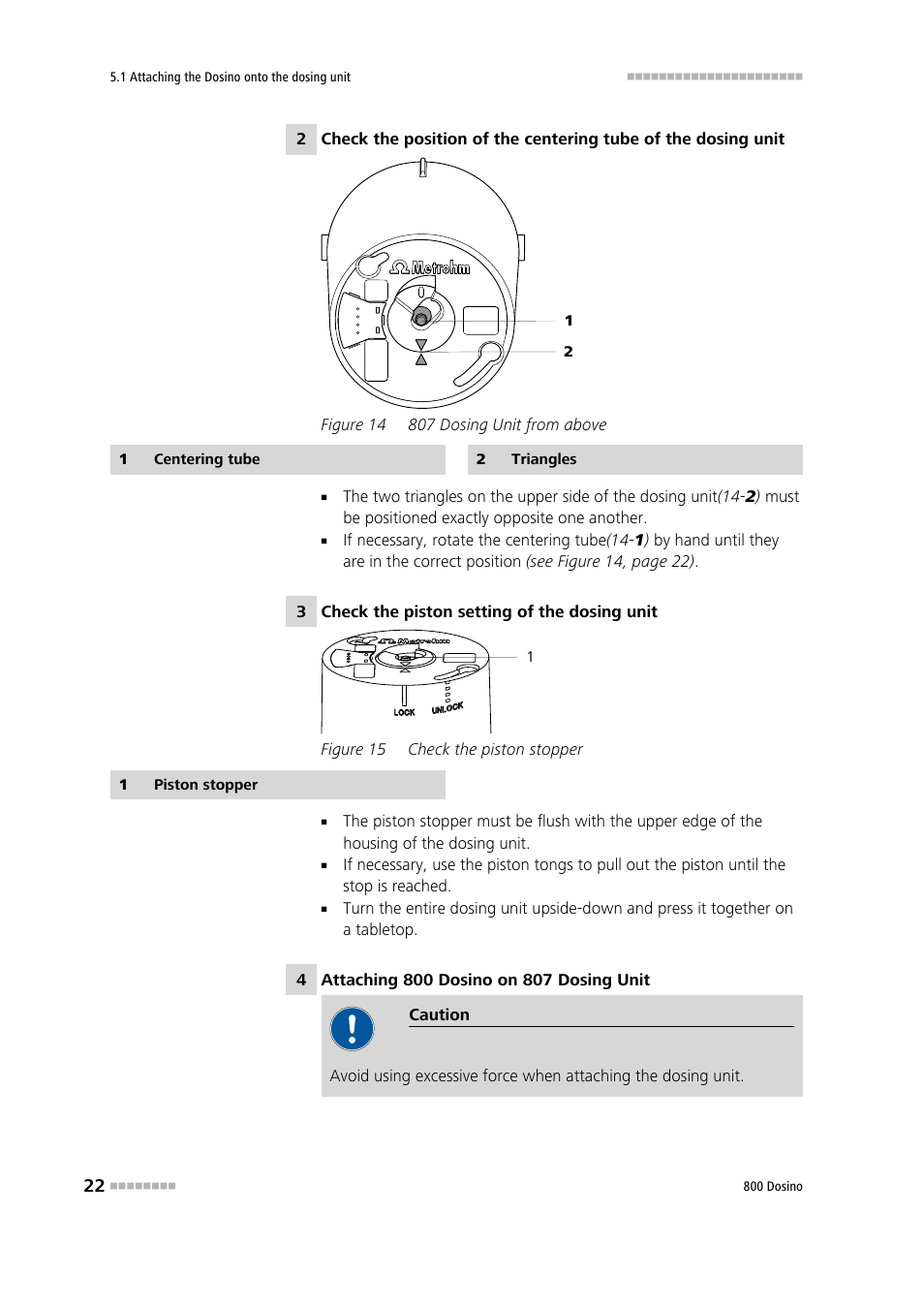 Figure 14, 807 dosing unit from above, Figure 15 | Check the piston stopper | Metrohm 800 Dosino User Manual | Page 30 / 53