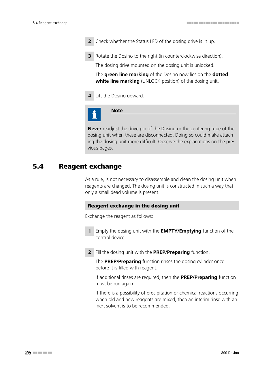 4 reagent exchange, Reagent exchange | Metrohm 800 Dosino User Manual | Page 34 / 53