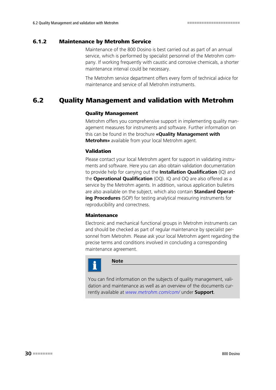 2 maintenance by metrohm service, 2 quality management and validation with metrohm, Maintenance by metrohm service | Quality management and validation with metrohm | Metrohm 800 Dosino User Manual | Page 38 / 53