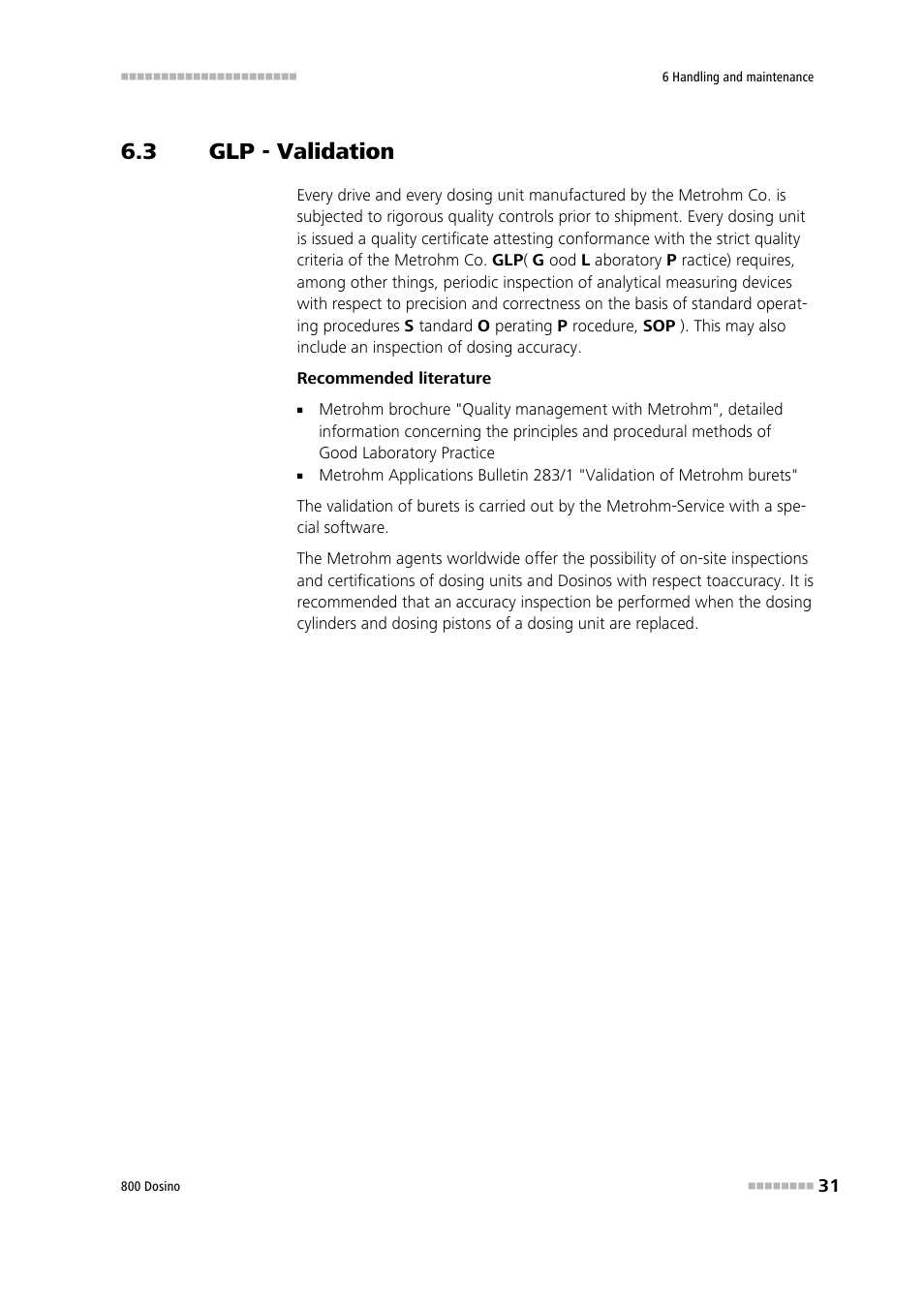3 glp - validation, Glp - validation | Metrohm 800 Dosino User Manual | Page 39 / 53