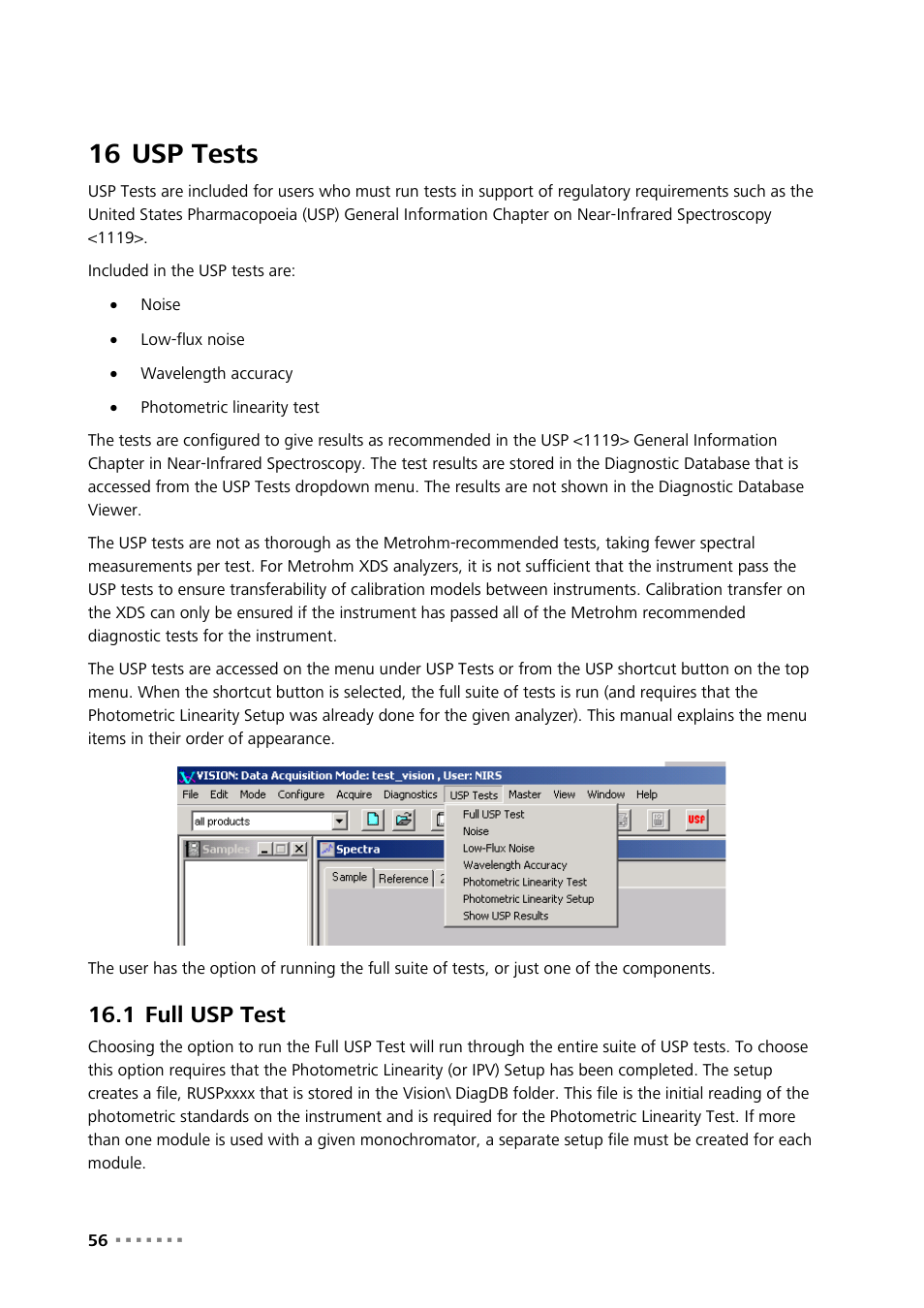 16 usp tests, 1 full usp test, Usp tests | Full usp test | Metrohm Vision – Diagnostics User Manual | Page 58 / 65