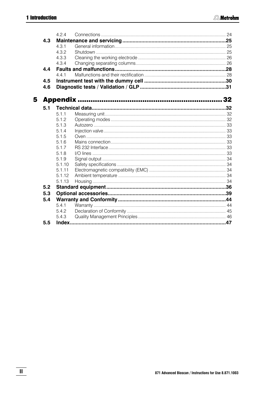 Appendix | Metrohm 871 Advanced Bioscan User Manual | Page 6 / 56