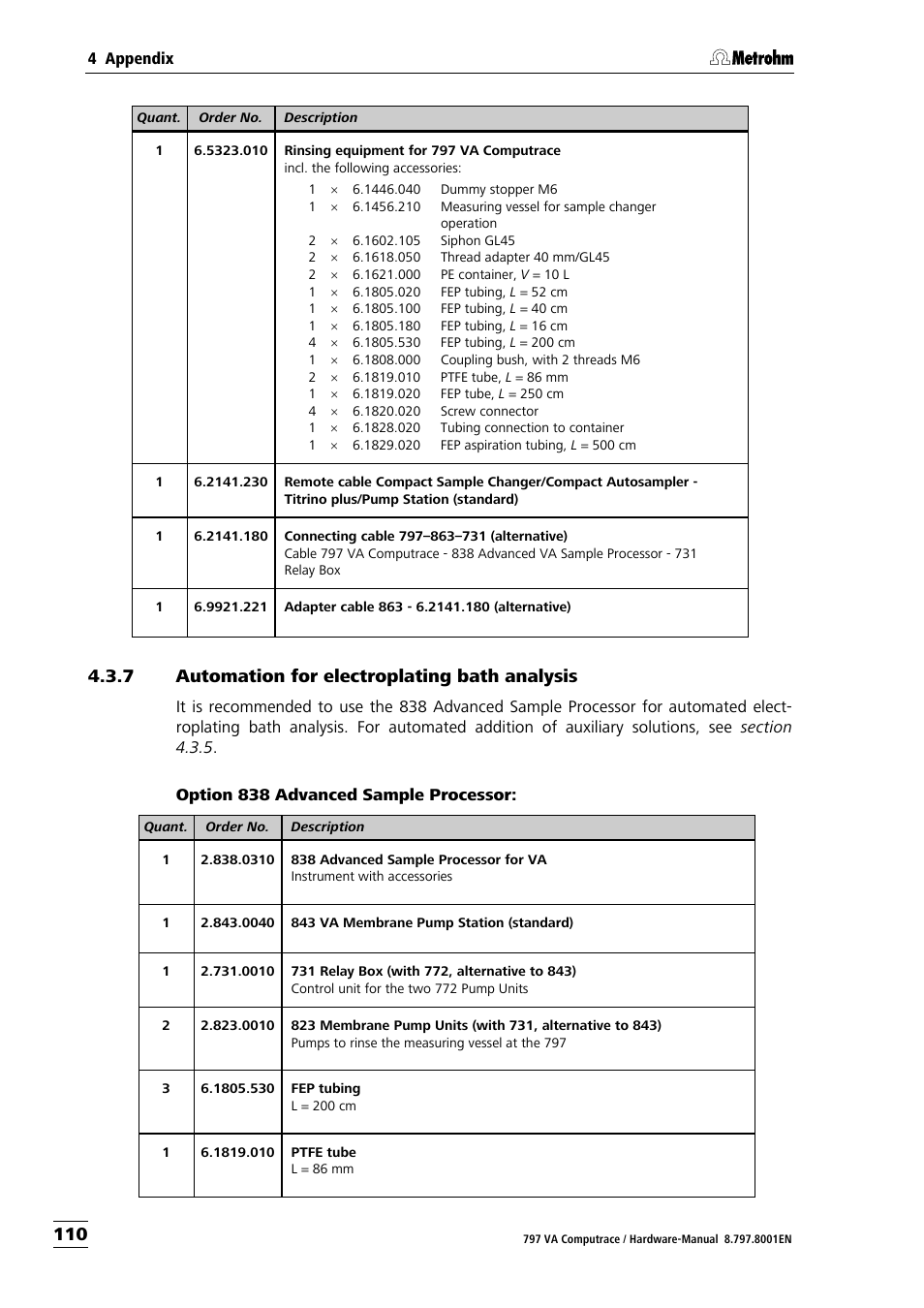 7 automation for electroplating bath analysis | Metrohm 797 VA Computrace User Manual | Page 118 / 127