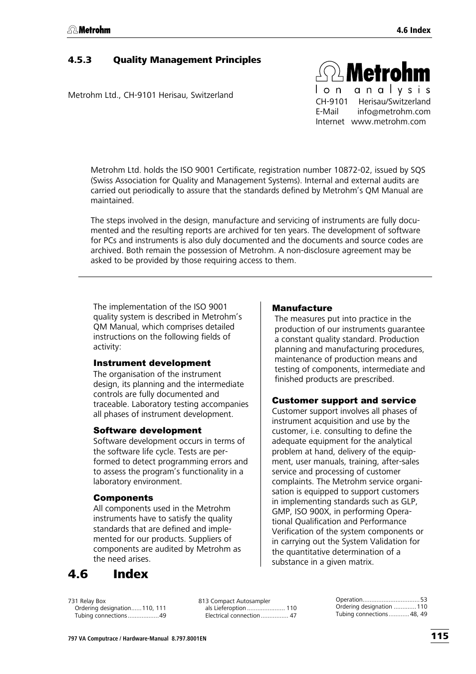 3 quality management principles, 6 index | Metrohm 797 VA Computrace User Manual | Page 123 / 127