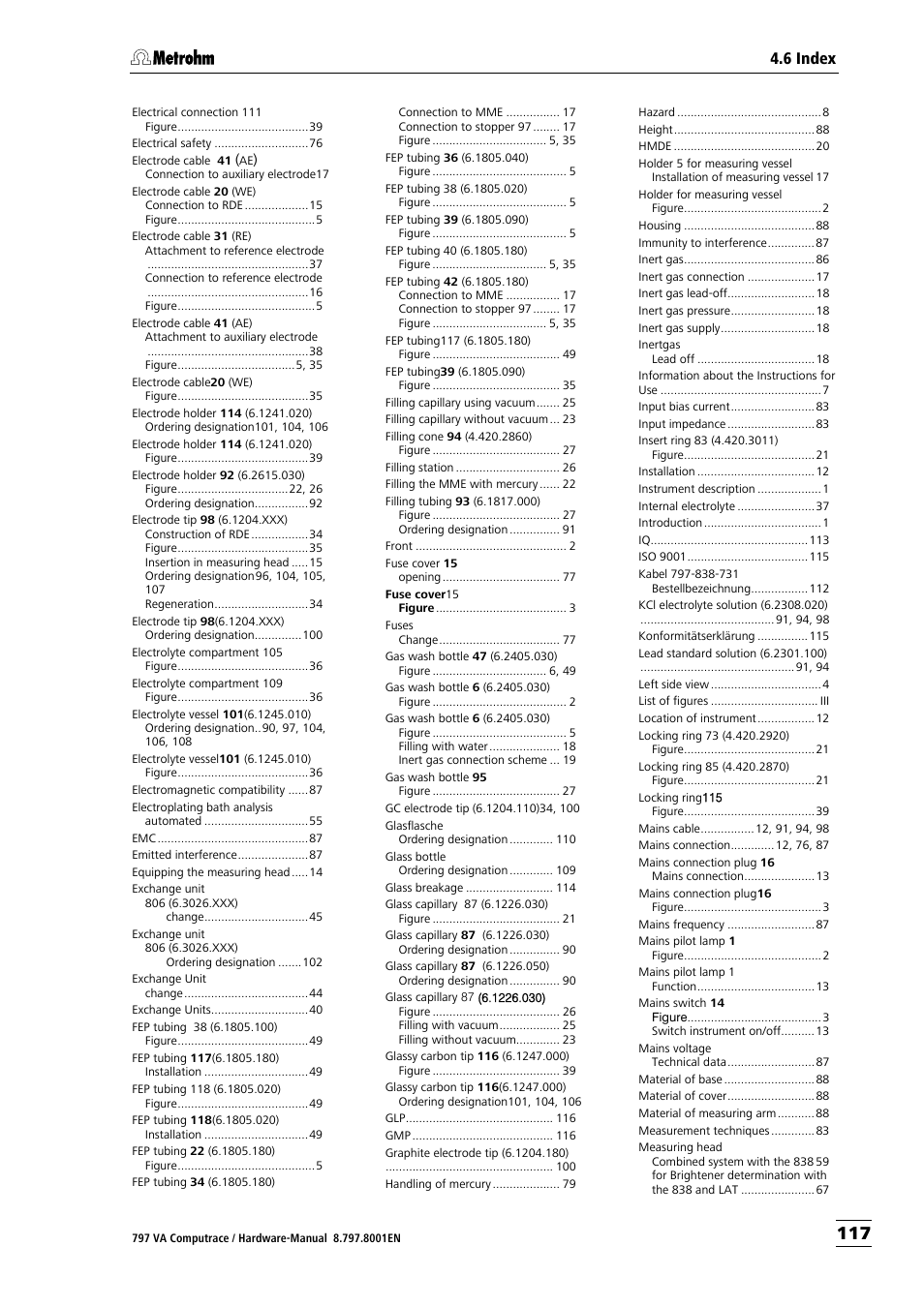 6 index | Metrohm 797 VA Computrace User Manual | Page 125 / 127