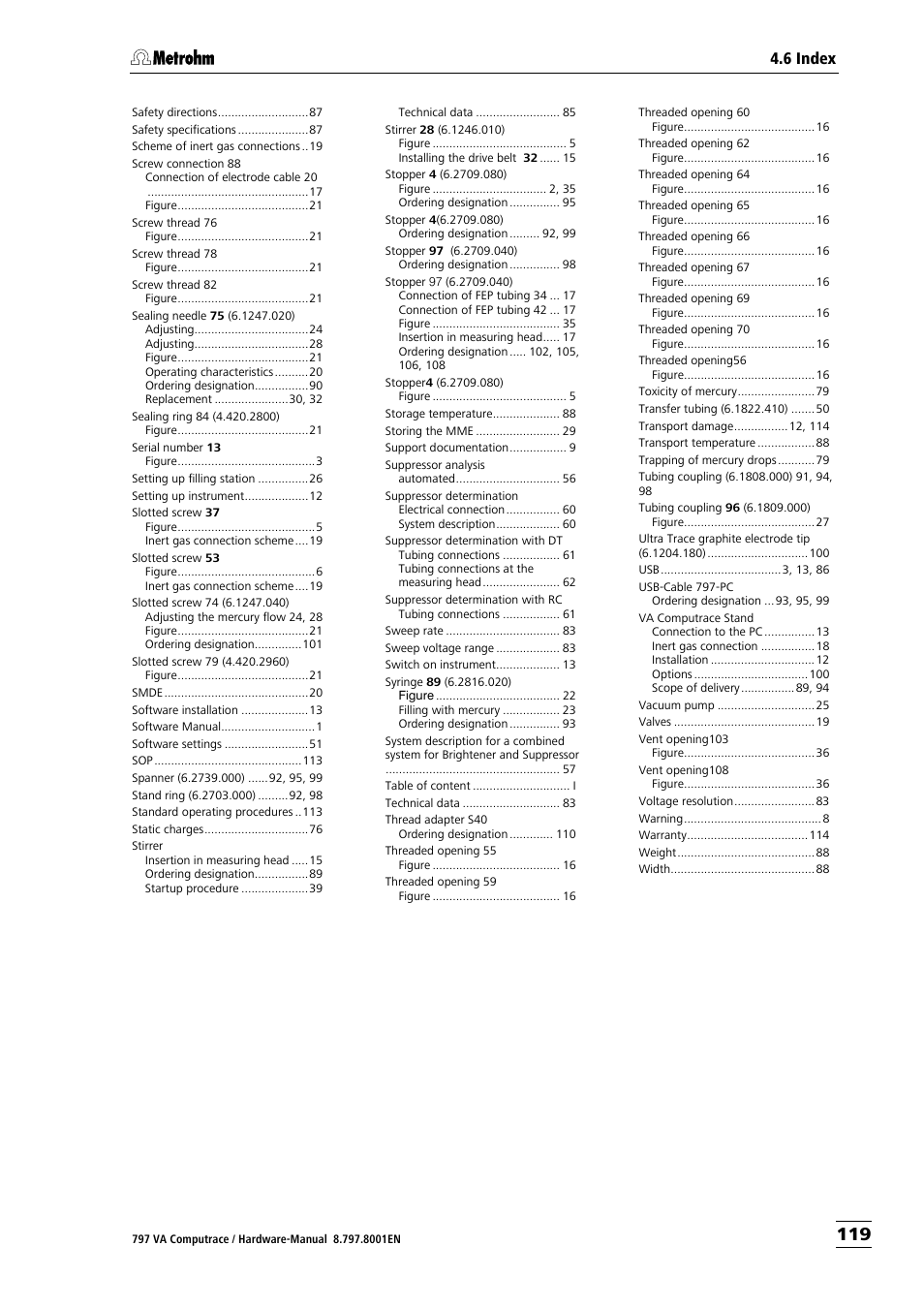 6 index | Metrohm 797 VA Computrace User Manual | Page 127 / 127
