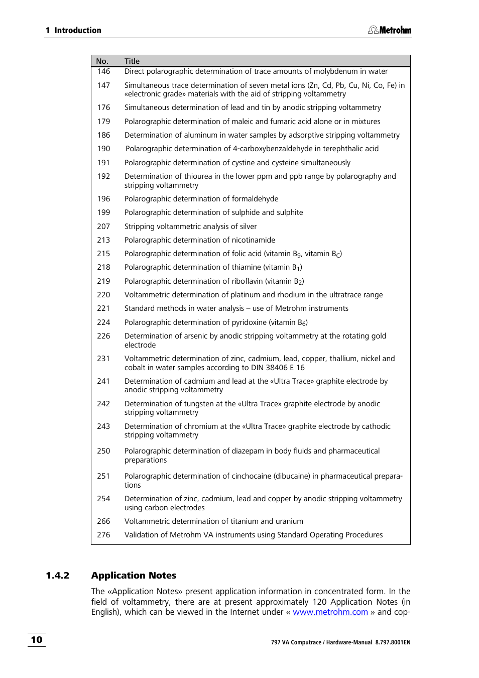 2 application notes, Application notes | Metrohm 797 VA Computrace User Manual | Page 18 / 127